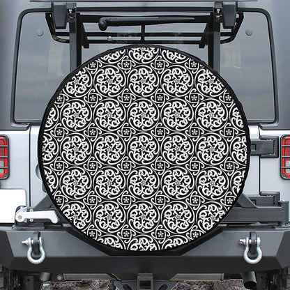 Black And White Celtic Pattern Print Leather Spare Tire Cover
