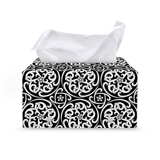 Black And White Celtic Pattern Print Leather Tissue Box Cover