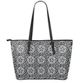 Black And White Celtic Pattern Print Leather Tote Bag With Zipper