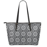 Black And White Celtic Pattern Print Leather Tote Bag