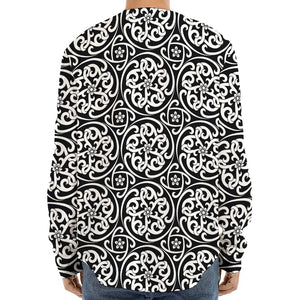 Black And White Celtic Pattern Print Long Sleeve Baseball Jersey