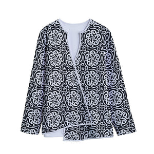 Black And White Celtic Pattern Print Long Sleeve Short Coat