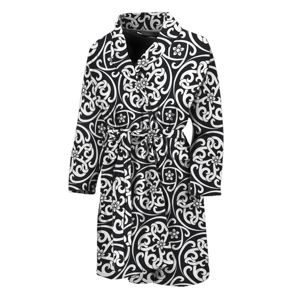 Black And White Celtic Pattern Print Men's Bathrobe