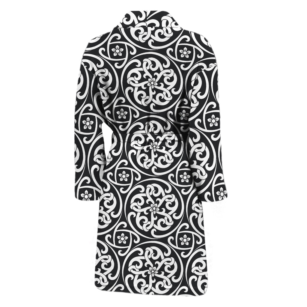 Black And White Celtic Pattern Print Men's Bathrobe