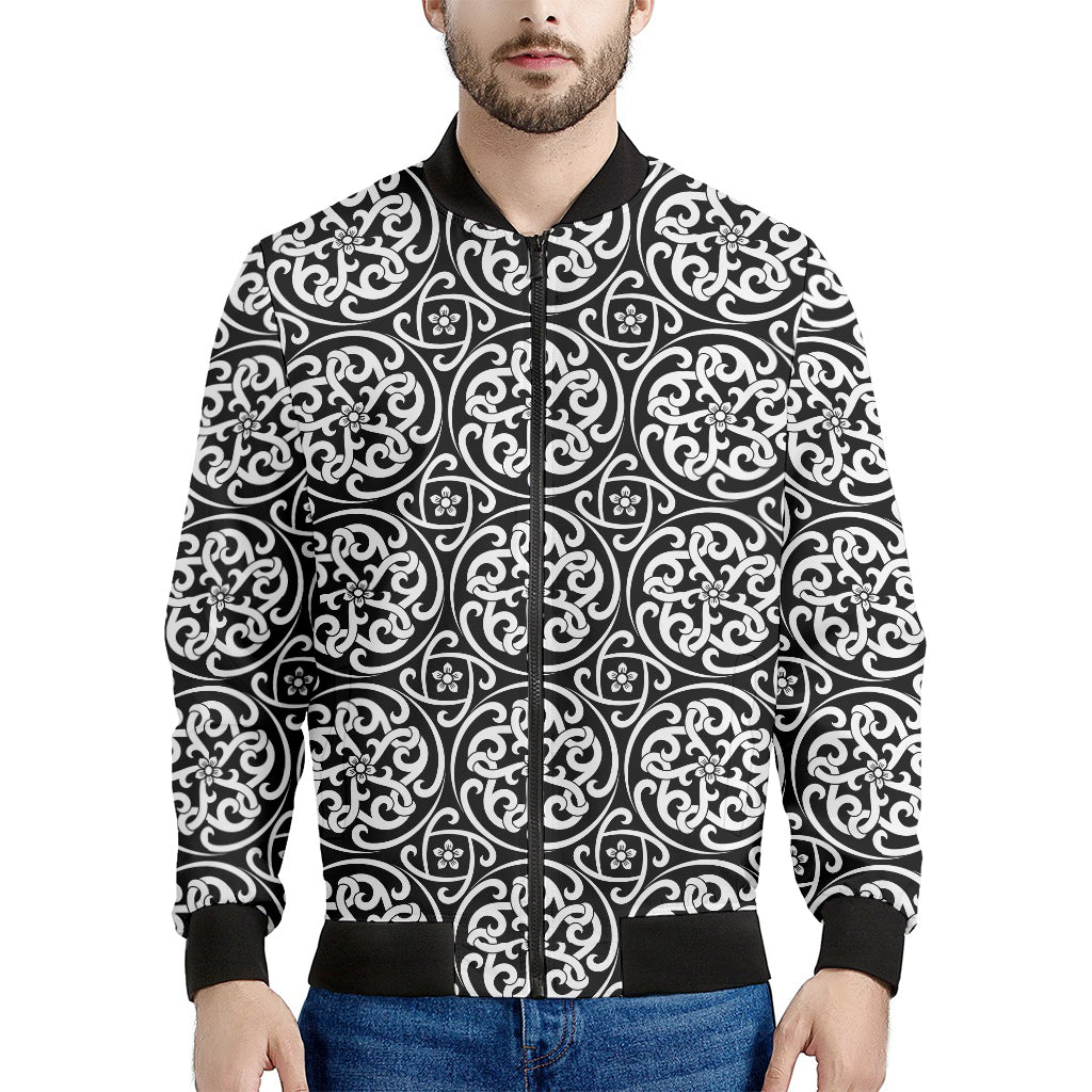 Black And White Celtic Pattern Print Men's Bomber Jacket