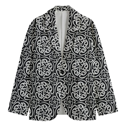 Black And White Celtic Pattern Print Men's Cotton Blazer