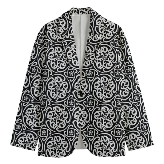 Black And White Celtic Pattern Print Men's Cotton Blazer