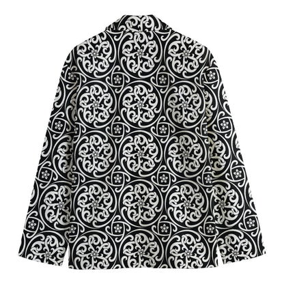 Black And White Celtic Pattern Print Men's Cotton Blazer