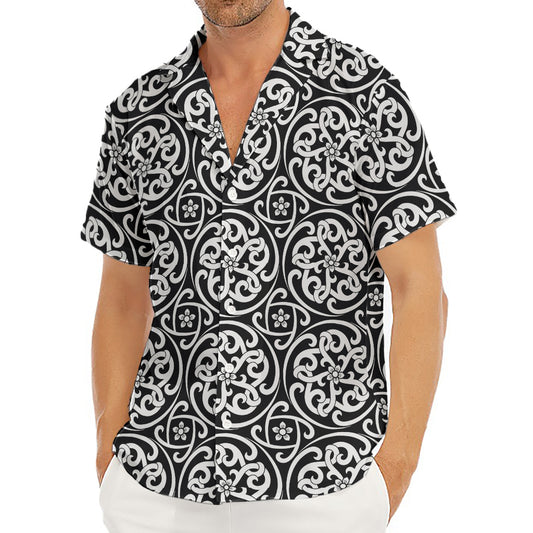 Black And White Celtic Pattern Print Men's Deep V-Neck Shirt