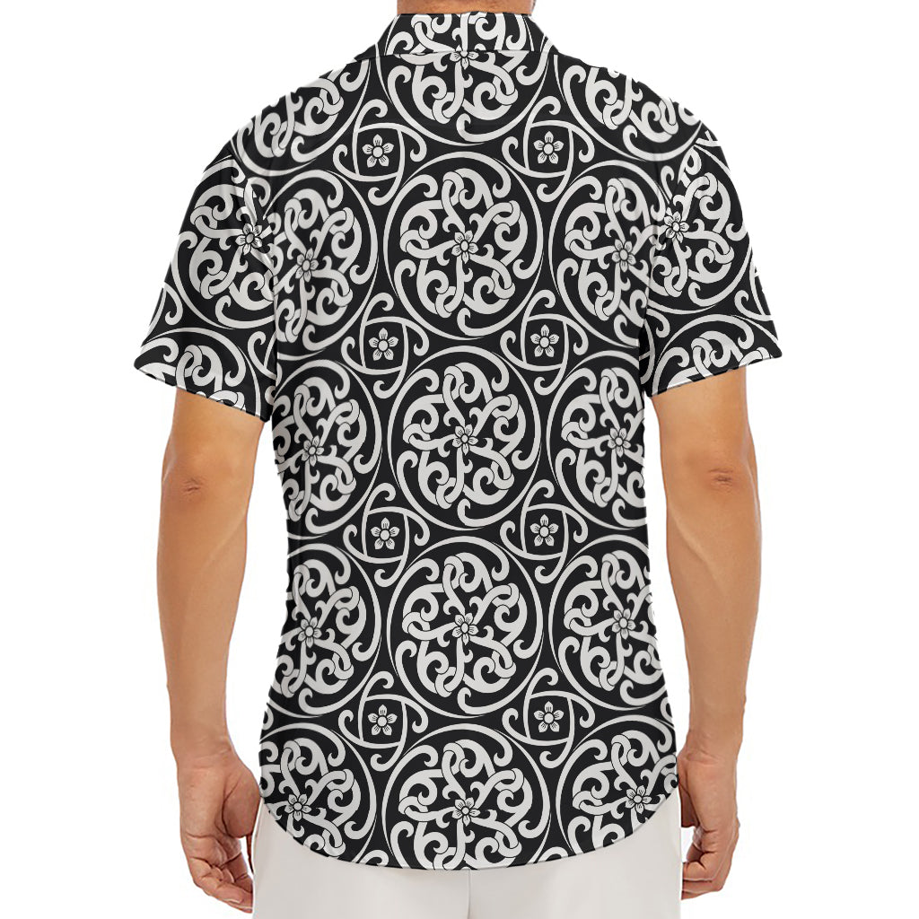 Black And White Celtic Pattern Print Men's Deep V-Neck Shirt