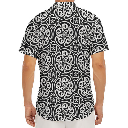 Black And White Celtic Pattern Print Men's Deep V-Neck Shirt