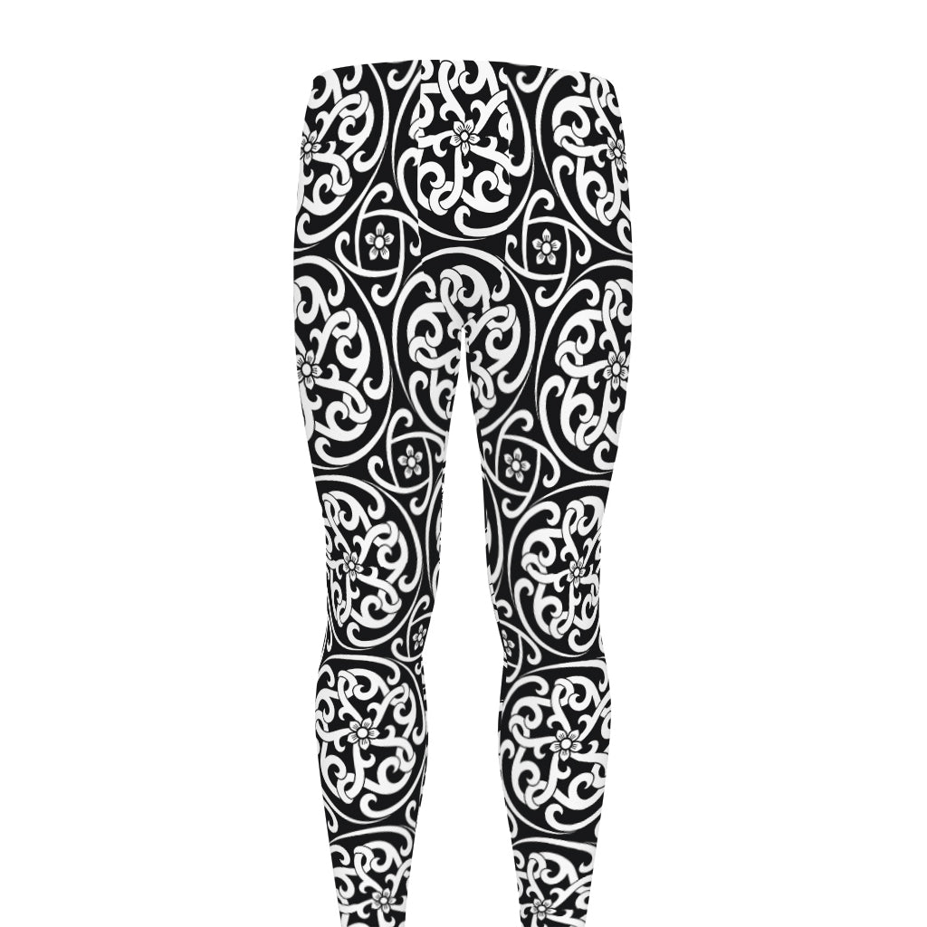 Black And White Celtic Pattern Print Men's leggings