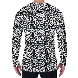 Black And White Celtic Pattern Print Men's Long Sleeve T-Shirt