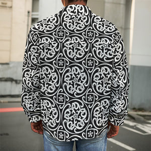 Black And White Celtic Pattern Print Men's Shirt Jacket