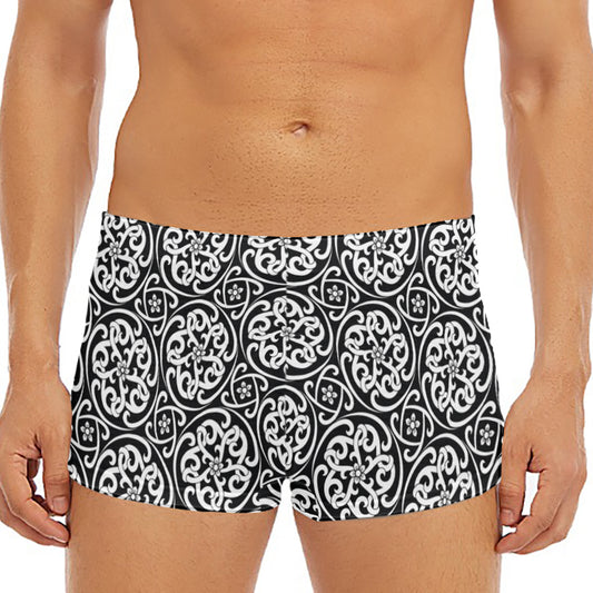 Black And White Celtic Pattern Print Men's Short Boxer Briefs