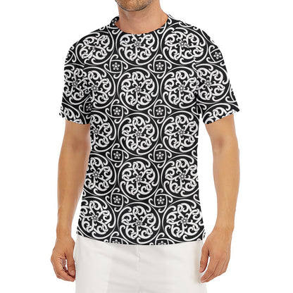Black And White Celtic Pattern Print Men's Short Sleeve Rash Guard