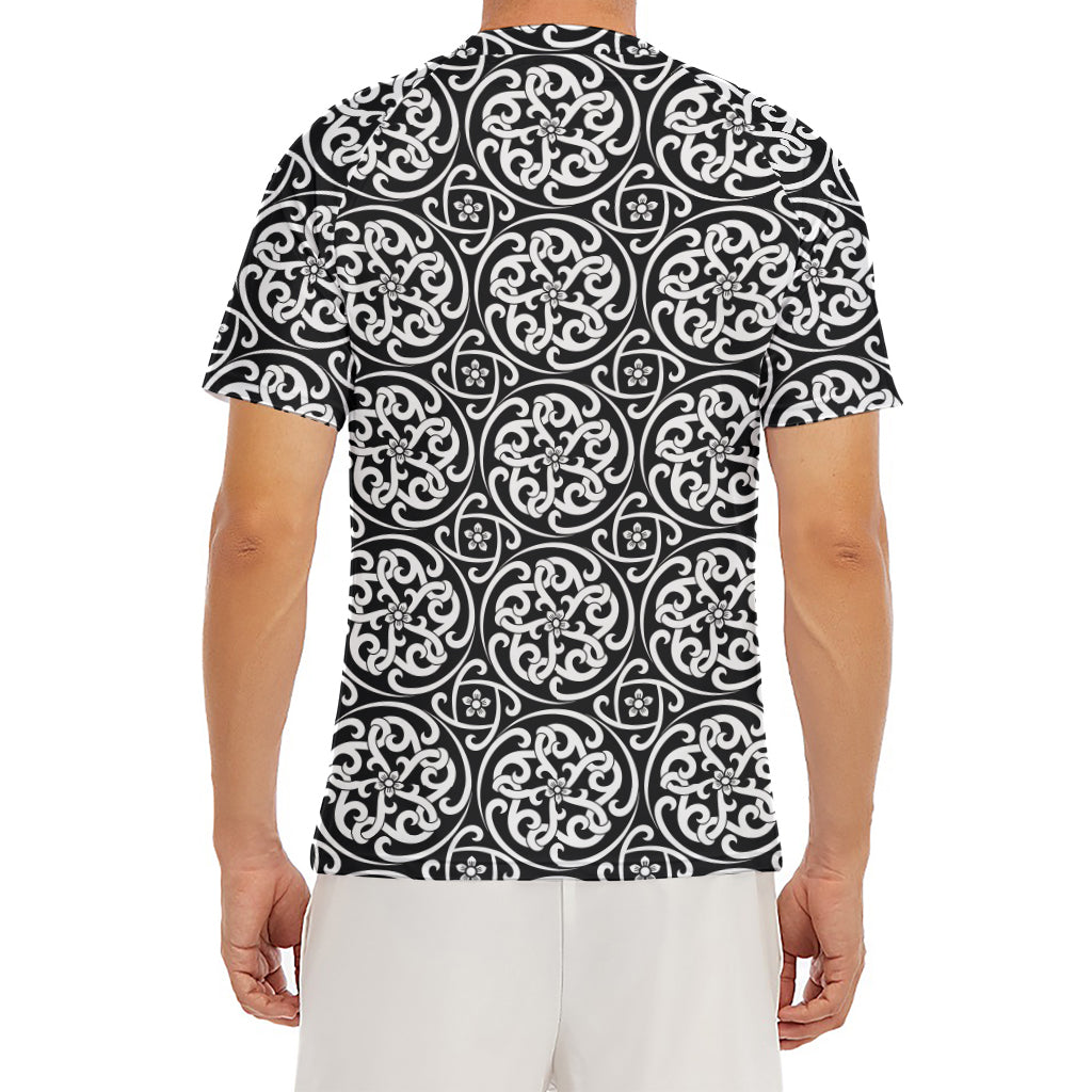 Black And White Celtic Pattern Print Men's Short Sleeve Rash Guard