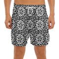 Black And White Celtic Pattern Print Men's Split Running Shorts