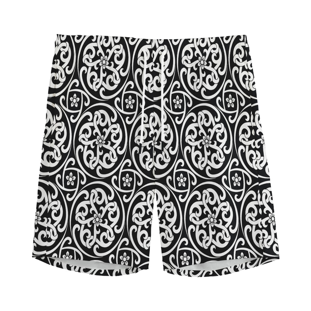 Black And White Celtic Pattern Print Men's Sports Shorts