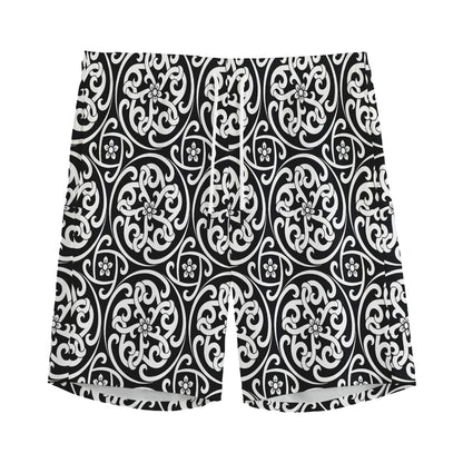 Black And White Celtic Pattern Print Men's Sports Shorts