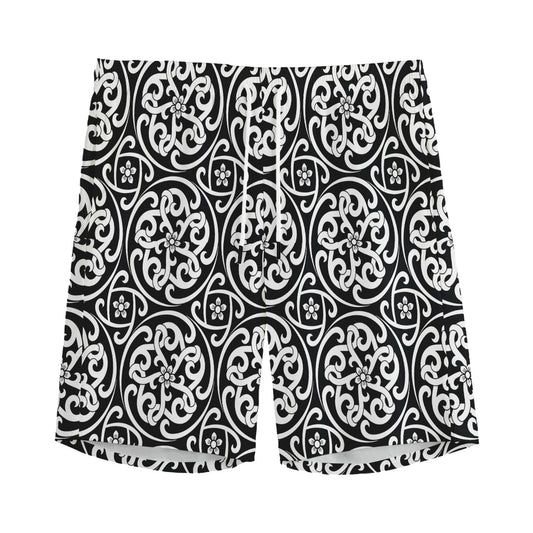 Black And White Celtic Pattern Print Men's Sports Shorts