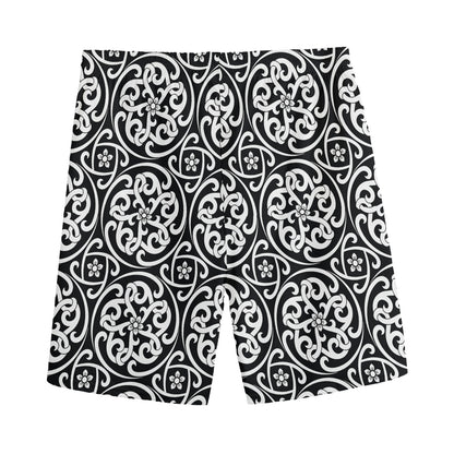 Black And White Celtic Pattern Print Men's Sports Shorts