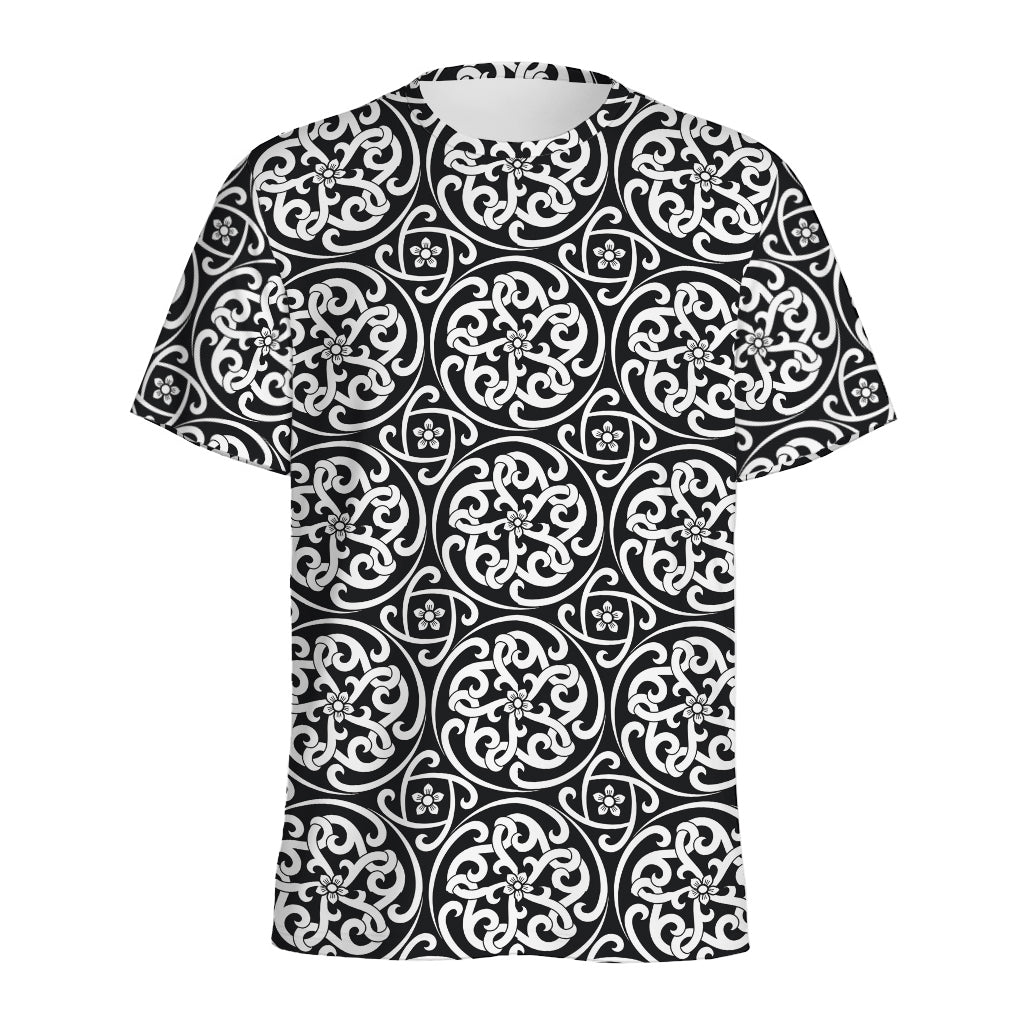 Black And White Celtic Pattern Print Men's Sports T-Shirt