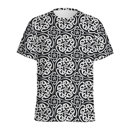 Black And White Celtic Pattern Print Men's Sports T-Shirt