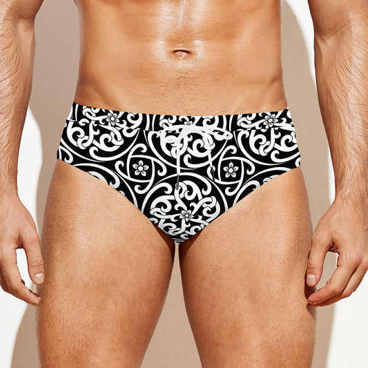 Black And White Celtic Pattern Print Men's Swim Briefs