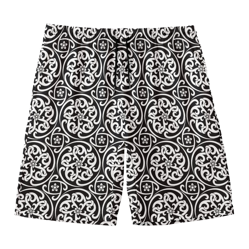 Black And White Celtic Pattern Print Men's Swim Trunks