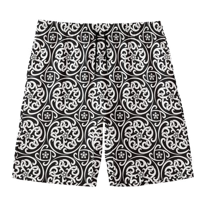 Black And White Celtic Pattern Print Men's Swim Trunks