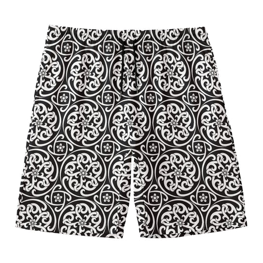 Black And White Celtic Pattern Print Men's Swim Trunks