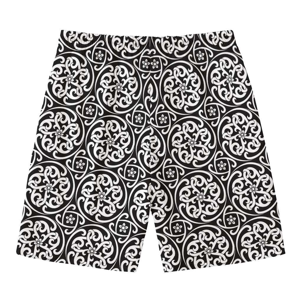 Black And White Celtic Pattern Print Men's Swim Trunks