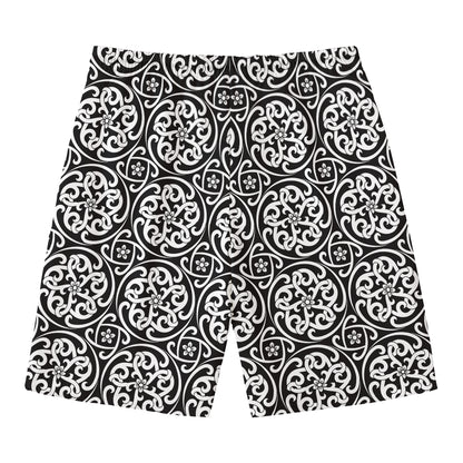 Black And White Celtic Pattern Print Men's Swim Trunks
