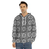 Black And White Celtic Pattern Print Men's Velvet Pullover Hoodie