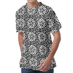 Black And White Celtic Pattern Print Men's Velvet T-Shirt