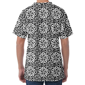 Black And White Celtic Pattern Print Men's Velvet T-Shirt