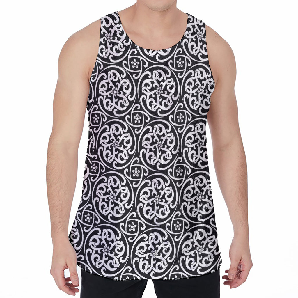 Black And White Celtic Pattern Print Men's Velvet Tank Top