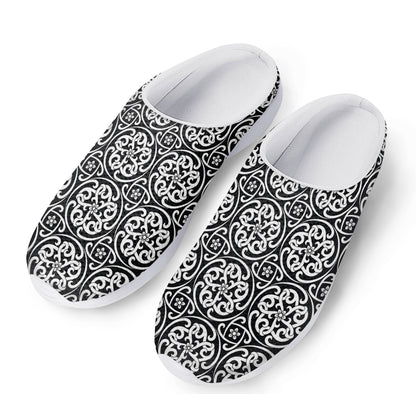 Black And White Celtic Pattern Print Mesh Casual Shoes