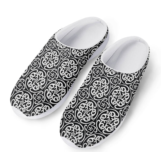 Black And White Celtic Pattern Print Mesh Casual Shoes