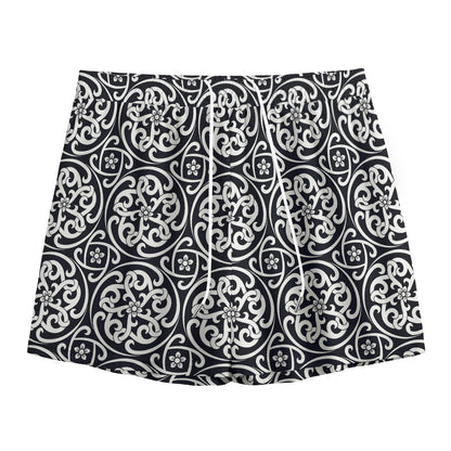 Black And White Celtic Pattern Print Mesh Shorts