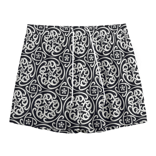 Black And White Celtic Pattern Print Mesh Shorts