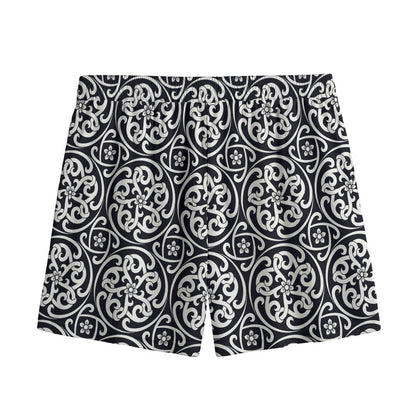 Black And White Celtic Pattern Print Mesh Shorts