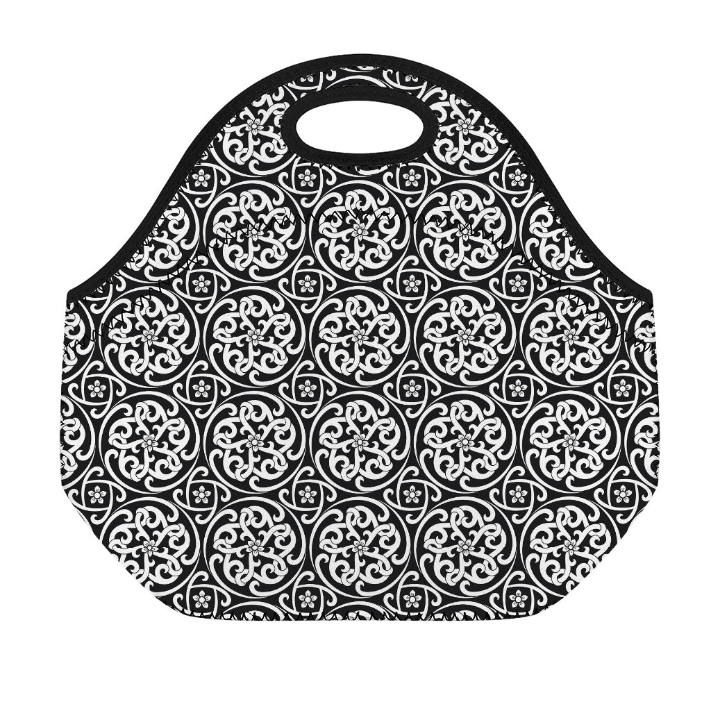 Black And White Celtic Pattern Print Neoprene Lunch Bag