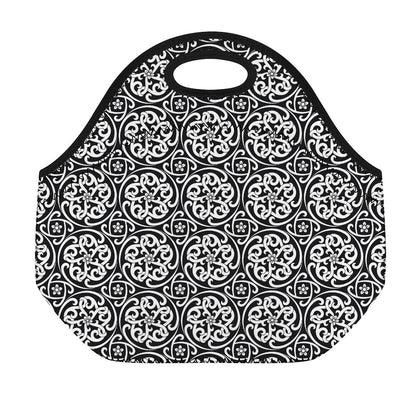 Black And White Celtic Pattern Print Neoprene Lunch Bag