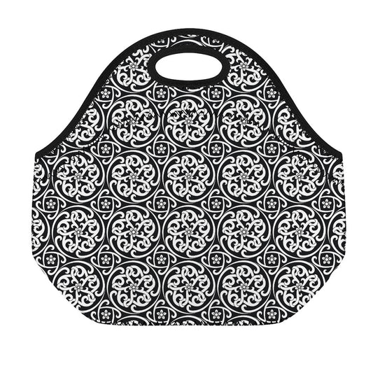 Black And White Celtic Pattern Print Neoprene Lunch Bag