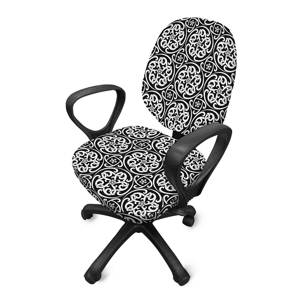 Black And White Celtic Pattern Print Office Chair Cover