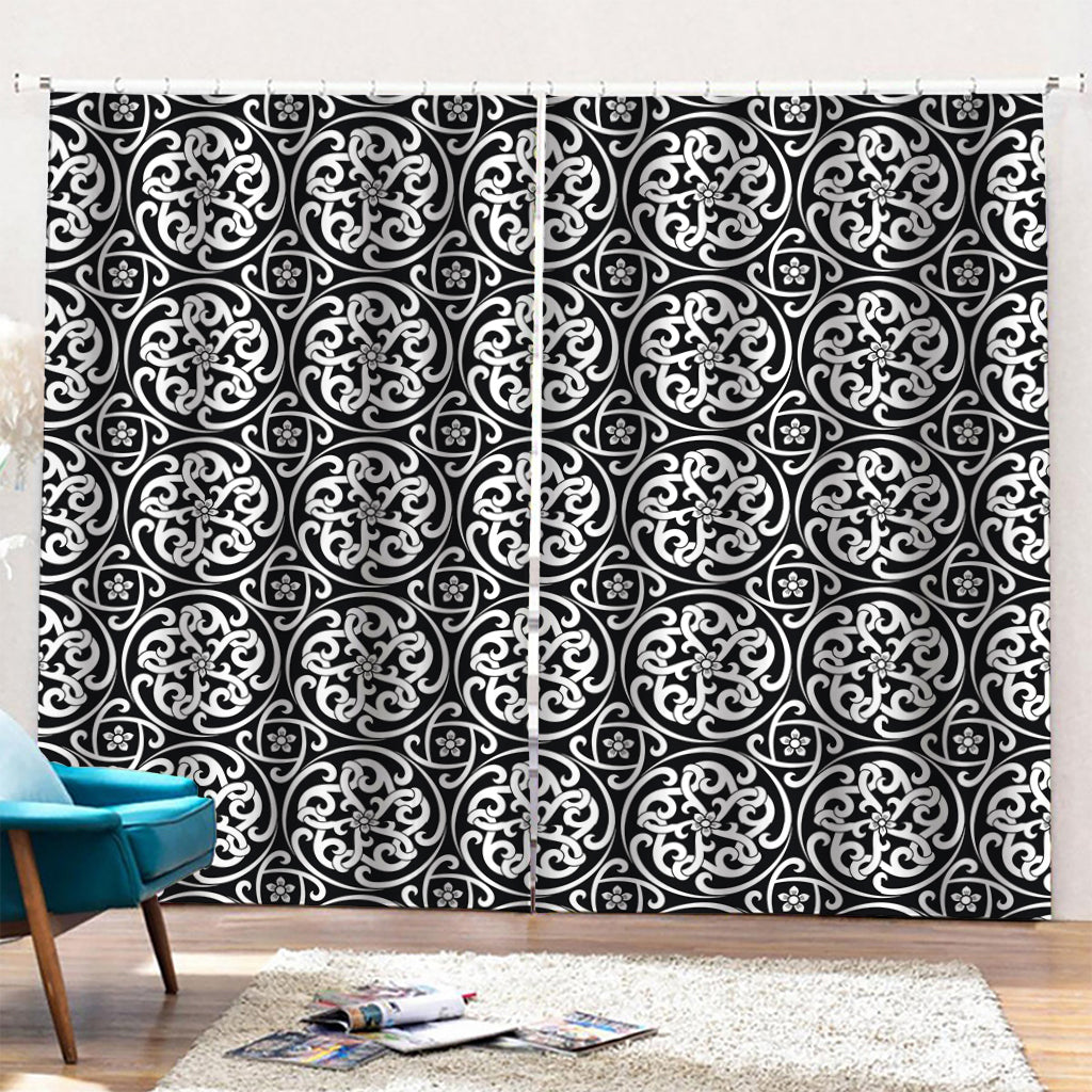 Black And White Celtic Pattern Print Pencil Pleat Curtains