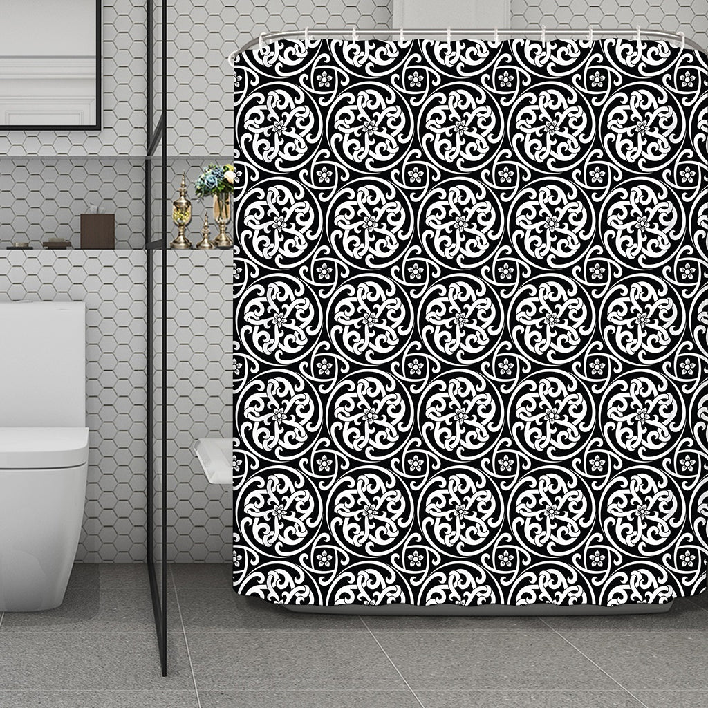 Black And White Celtic Pattern Print Polyester Shower Curtain