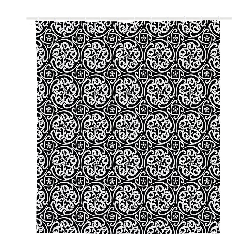 Black And White Celtic Pattern Print Polyester Shower Curtain